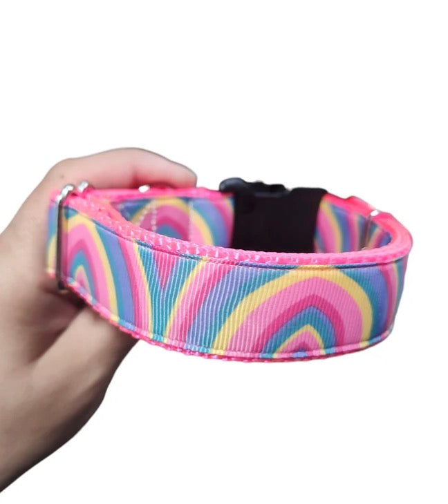 Pink Rainbow Dog Nylon Dog Collar