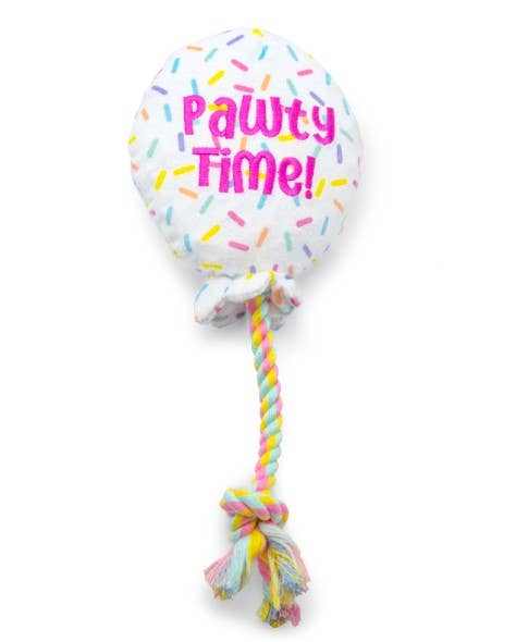 Plush Dog Toy – Birthday Balloon with Rope (7-Inch)