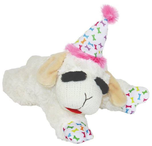 Plush Dog Toy – Lamb Chop with Birthday Hat (10.5", Pink)