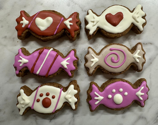 Valentine’s Candy-Inspired Peanut Butter Dog CookieGift Set |Hand-Decorated | Dog-Safe | Limited Edition