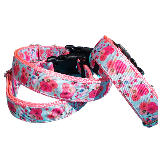 Doot's Pet - Collars For A Cause - Pink Floral Nylon Dog Collar MD, LG, XL, Leash