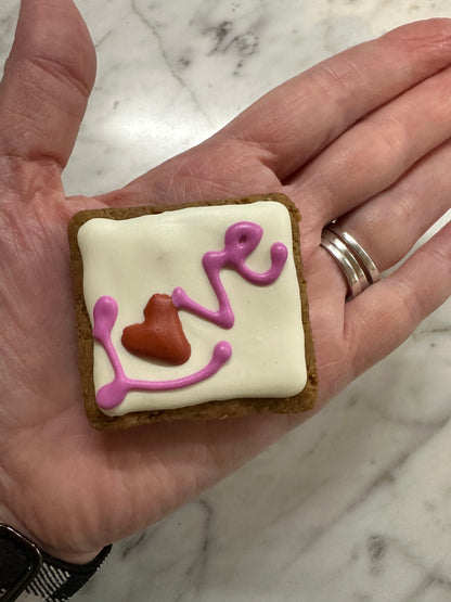 Valentine’s Day Peanut Butter Dog Cookies | Hand-Decorated | Dog-Safe | Love-Baked