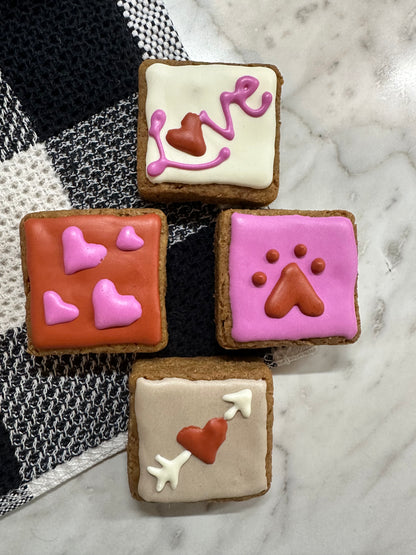 Valentine’s Day Peanut Butter Dog Cookies | Hand-Decorated | Dog-Safe | Love-Baked