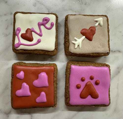Valentine’s Day Peanut Butter Dog Cookies | Hand-Decorated | Dog-Safe | Love-Baked